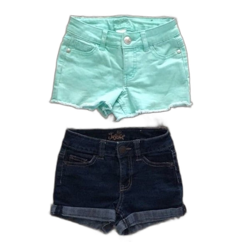 JUSTICE Shorts Denim Size 8 Slim Bundle blue teal Rolled Hem Cut off